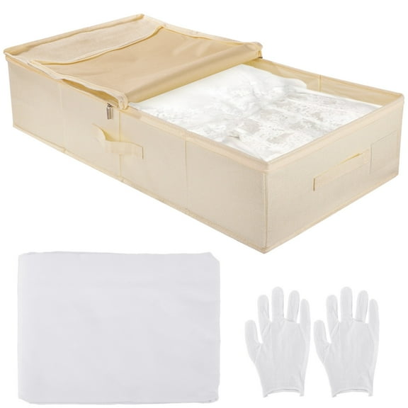 Wedding Dress Storage Box, Wedding Dress Preservation Box with Dustproof Cover & Gloves, Large Capacity Wedding Box with Dual Zipper, Blocks Sunlight Dust Moisture