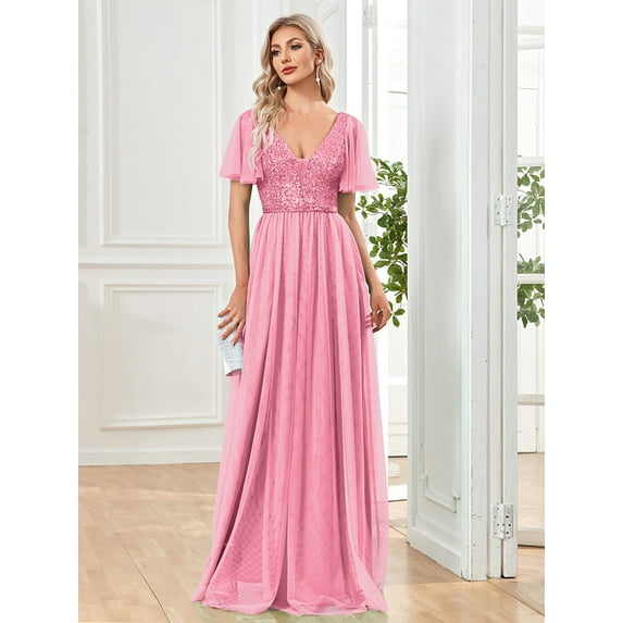 Wedding Dress Wedding Guest Dresses for Women Long Dress Skirt Flared Sleeve V-neck A-line Bridesmaids Banquet Dress Evening Dress Dance Party Dress