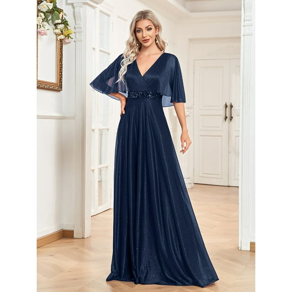 Wedding Dress Wedding Guest Dresses for Women Long Dress Skirt V-neck A-line Slim Fishtail Bridesmaid Evening Dress Bat Sleeve Party Dress
