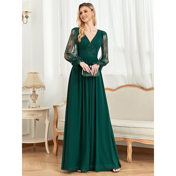 Wedding Dress Wedding Guest Dresses for Women Long-Sleeved Evening Dress Women's Banquet Sex Slit Skirt Long Bridesmaid Dress V-Neck Party Dress