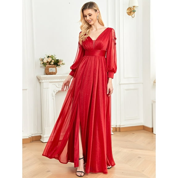 Wedding Dress Wedding Guest Dresses for Women Long-Sleeved V-Neck Fishtail Banquet Dress Spotlight Evening Dress Party Dress