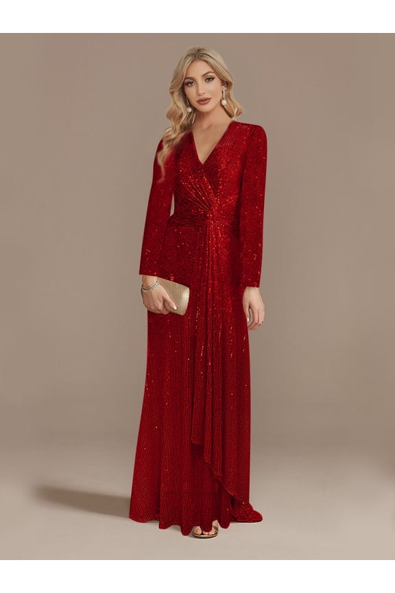 Wedding Dress Wedding Guest Dresses for Women Long-Sleeved V-Neck Fishtail Banquet Dress Women's Evening Dress Party Dress