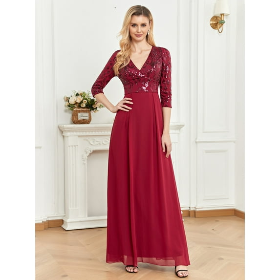 Wedding Dress Wedding Guest Dresses for Women Short-Sleeved Spangled Evening Dress Chiffon V-Neck Dress Elegant Party Dress