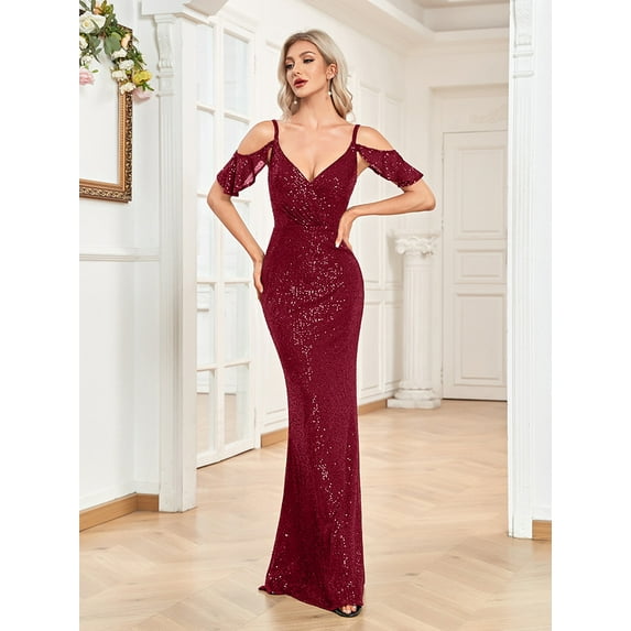 Wedding Dress Wedding Guest Dresses for Women Short-Sleeved V-Neck Fishtail Banquet Dress Spotlight Evening Dress Party Dress