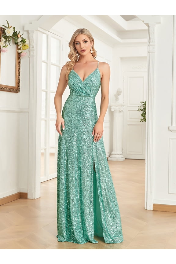 Wedding Dress Wedding Guest Dresses for Women Strap Deep V-Sex Dress Slit Open Back Evening Dress Green Party Dress