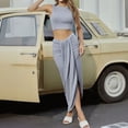 thumbnail image 1 of Wedding Dress Women's Solid Color Vest And Pleated Slit Long Dress Two Piece Casual Set, 1 of 4