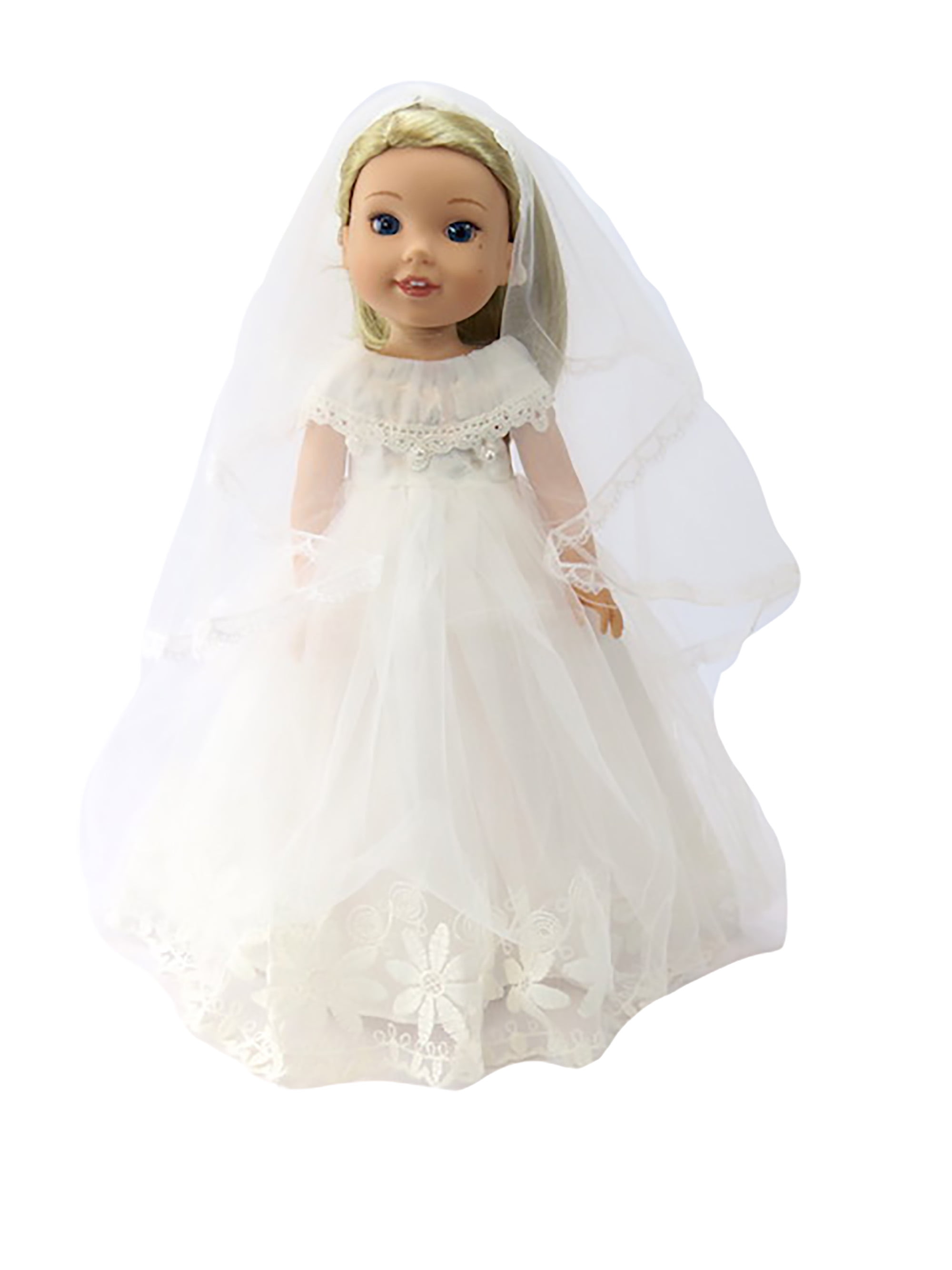 Wedding Dress and Veil Bride for 14inch Dolls American Fashion