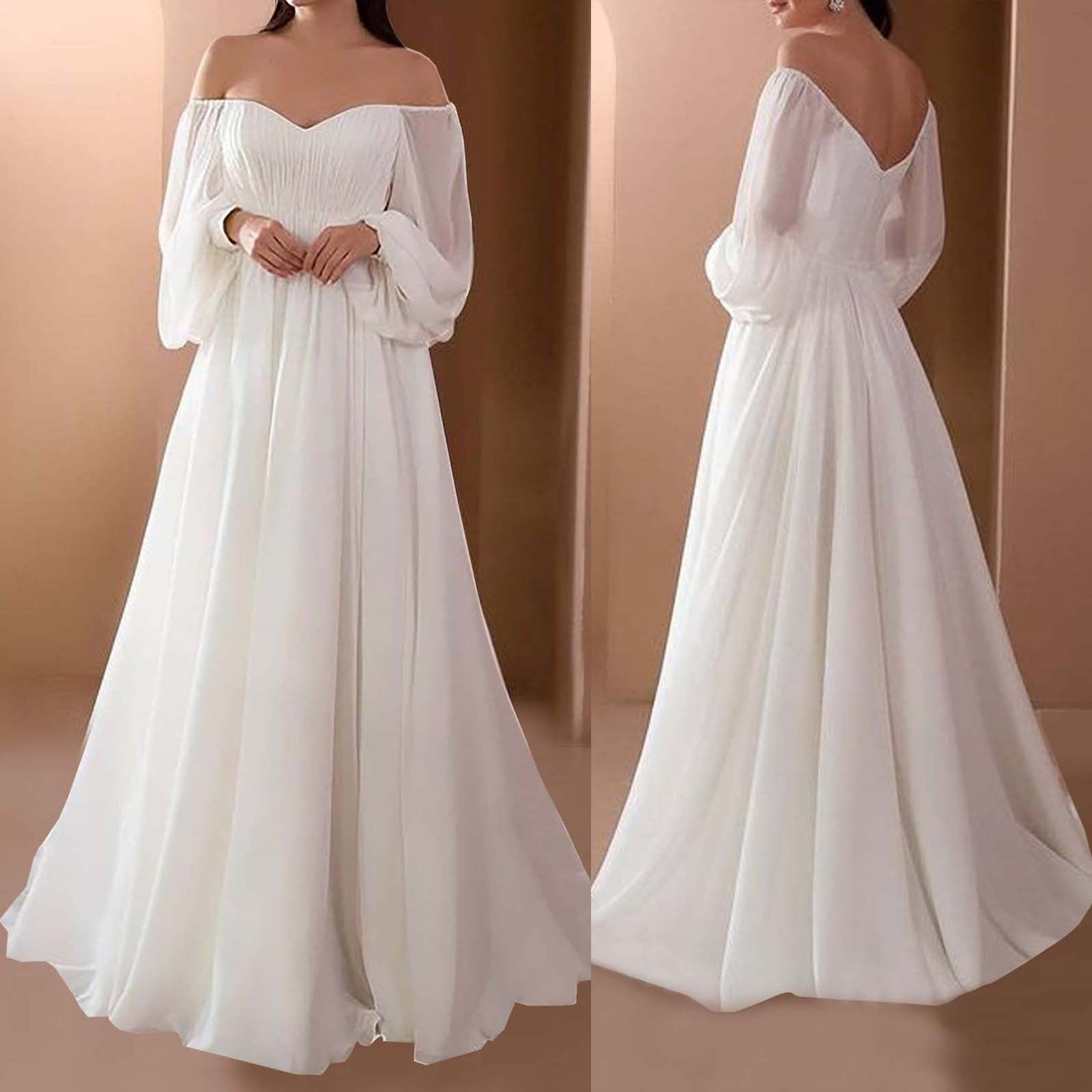 Wedding Dresses for Bride 2024 One Shoulder Long Sleeve Lace Petite/Plus  Size Bridal Gowns for Civil Wedding for Beach Wedding
