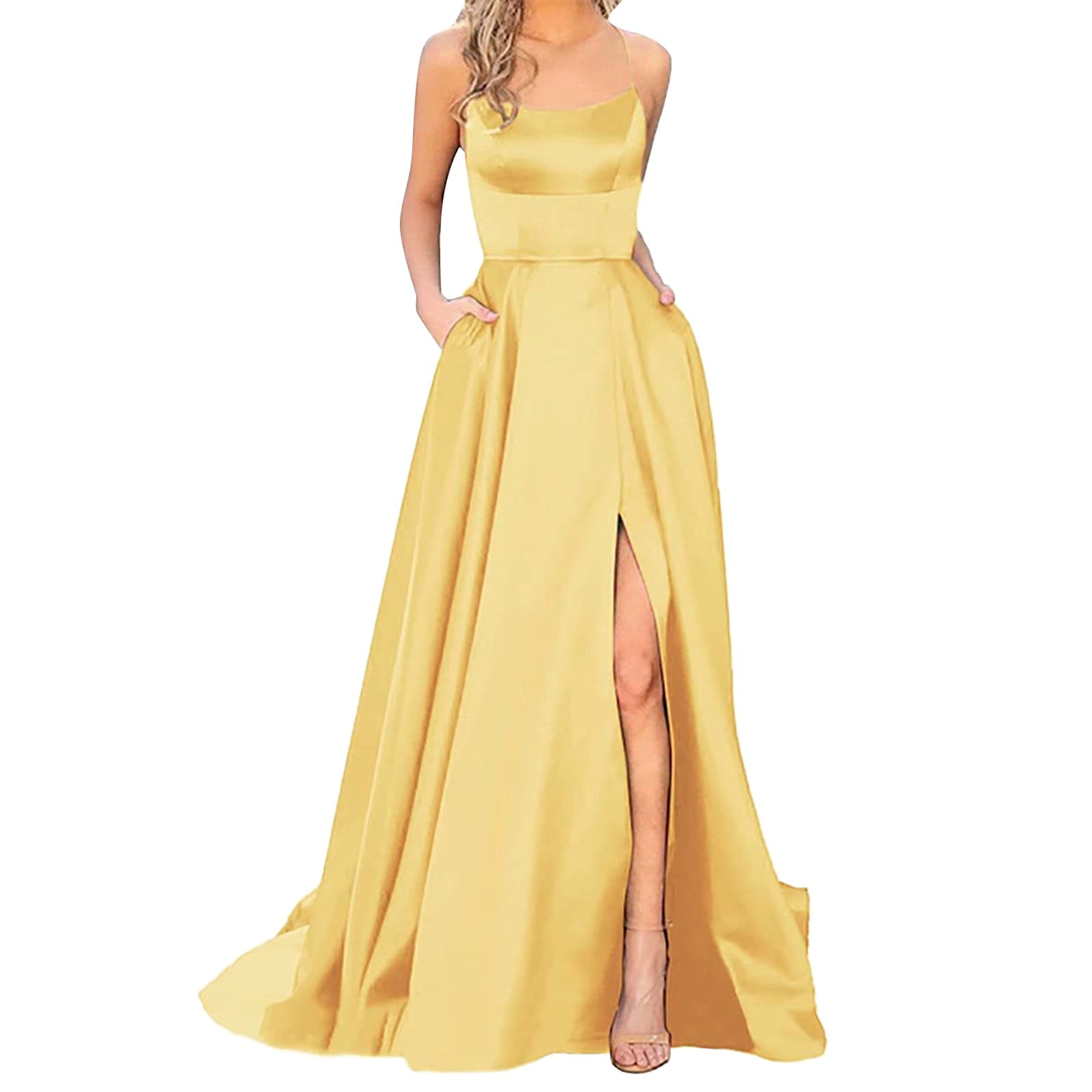 Wedding Dresses for Women 2024 Bridesmaid Sequin Formal Dress Yellow L -  Walmart.com