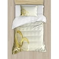 thumbnail image 1 of Wedding Duvet Cover Set, 2 Wedding Rings Entangled Swirled Floral Framework Romantic Celebration, Decorative 2 Piece Bedding Set with 1 Pillow Shams, Twin Size, Yellow Sepia Coconut, by Ambesonne, 1 of 3