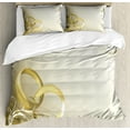 thumbnail image 1 of Wedding Duvet Cover Set, 2 Wedding Rings Entangled Swirled Floral Framework Romantic Celebration, Decorative 3 Piece Bedding Set with 2 Pillow Shams, Queen Size, Yellow Sepia Coconut, by Ambesonne, 1 of 3