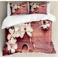 thumbnail image 1 of Wedding Duvet Cover Set, Celebration Flowering Branch Delicate Rings on Wooden Surface Rustic Effect, Decorative 3 Piece Bedding Set with 2 Pillow Shams, King Size, Brown and White, by Ambesonne, 1 of 3