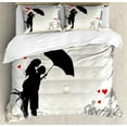 thumbnail image 1 of Wedding Duvet Cover Set, Couple in Love Umbrella Red Hearts Daisies Romance in the Air Celebration, Decorative 3 Piece Bedding Set with 2 Pillow Shams, Queen Size, Black White Red, by Ambesonne, 1 of 3