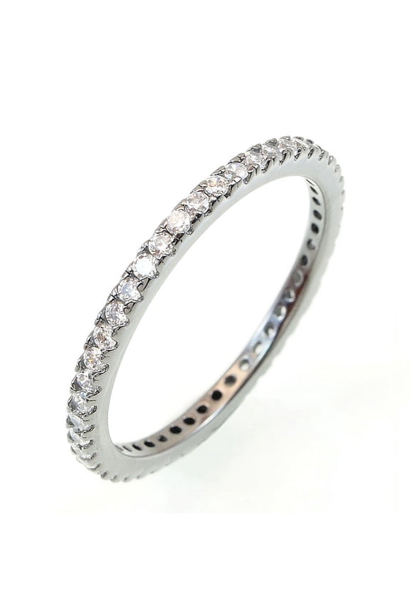 Wedding ETERNITY RING 2mm Band Signity CZ Rhodium over Sterling Silver (SIZE: 7)