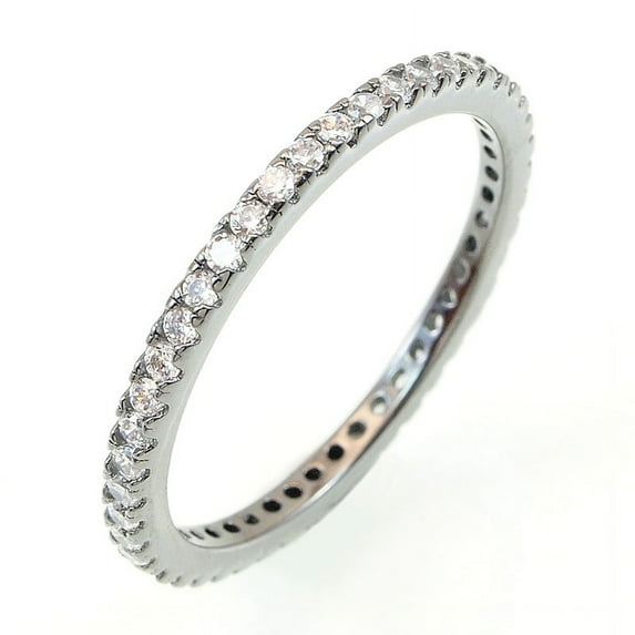 Wedding ETERNITY RING 2mm Band Signity CZ Rhodium over Sterling Silver (SIZE: 7)