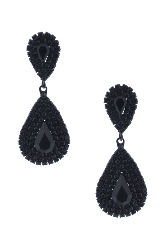 Wedding Earrings Black Jet Rhinestone Pear Shaped Oval Stone Drop Earrings