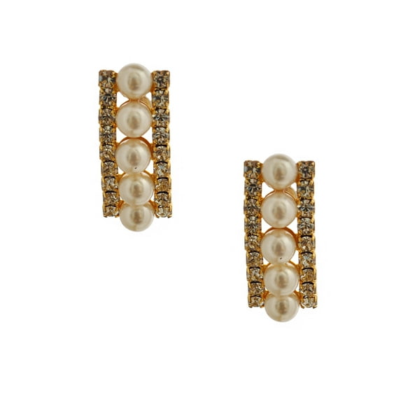 Wedding Earrings Gold Crystal 5 Pearl Stud Earrings