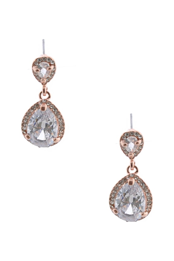 Wedding Earrings Rose Gold Plating Cubic Zirconia Pear Shape Rhodium Plated DangleEarring