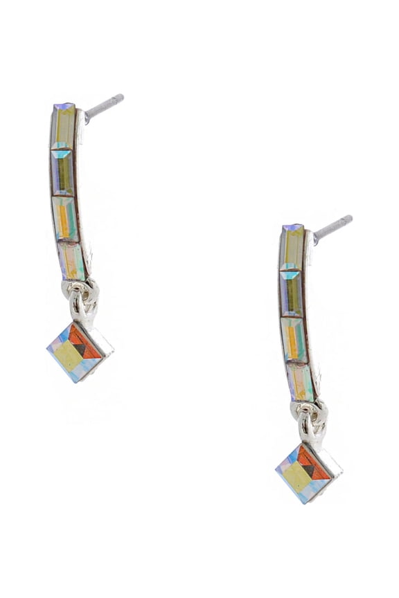 Wedding Earrings Silver Aurora Borealis Baguette Bridal Hoop Earring