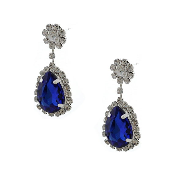 Wedding Earrings Silver Sapphire Rhinestone Tear Drop Earrings