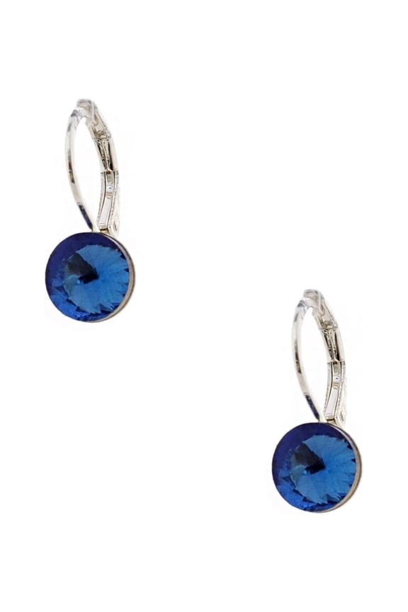 Wedding Earrings Silver Sapphire Round Leverback Earrings