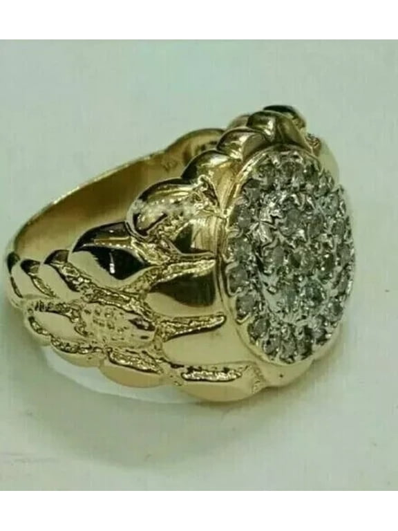 Wedding Engagement Men's Pinky Ring 14K Yellow Gold Plated Silver 2Ct Round Cut Lab Created VVS1/D Diamond