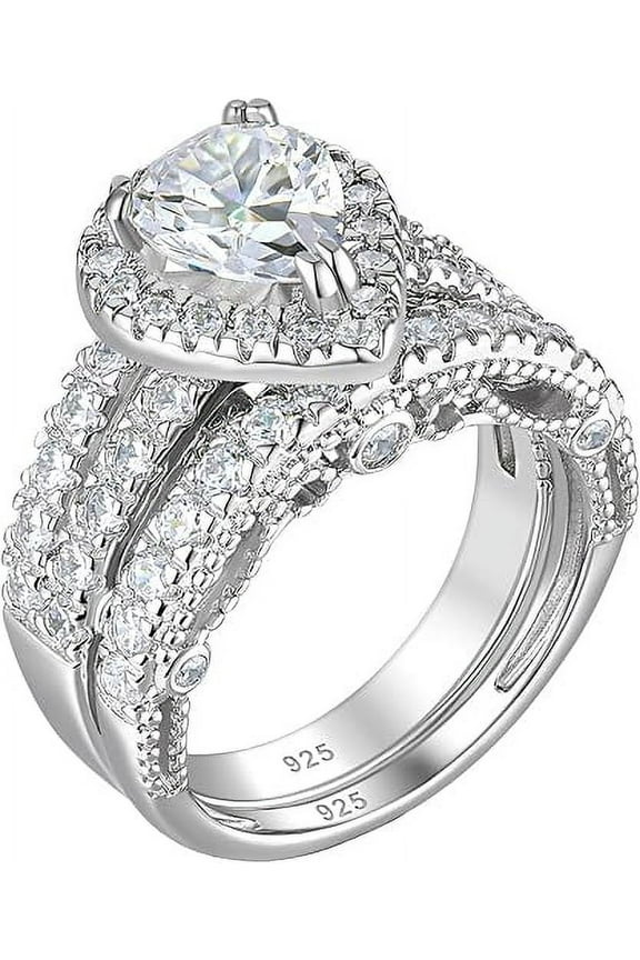 Wedding Engagement Ring Set for Women 925 Sterling Silver Cubic Zirconia Size 4-13