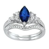 Wedding & Engagement Ring Set for Women Sterling Silver Simulated Blue Sapphire CZ Size 5