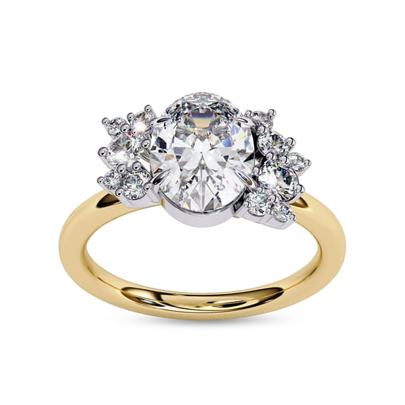 Wedding Engagement Rings For Women | Center 8x6mm Oval Cut Lab Created Moissanite Solitaire Cluster Style Promis Ring in 10K Solid Yellow Gold, Ring Size 10
