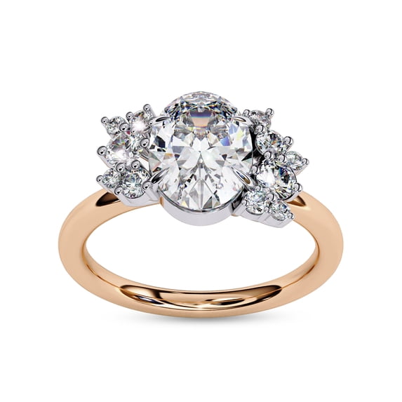 Wedding Engagement Rings For Women | Center 8x6mm Oval Cut Lab Created Moissanite Solitaire Cluster Style Promis Ring in 14K Solid Rose Gold, Ring Size 5