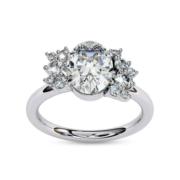 Wedding Engagement Rings For Women | Center 8x6mm Oval Cut Lab Created Moissanite Solitaire Cluster Style Promis Ring in 14K Solid White Gold, Ring Size 5