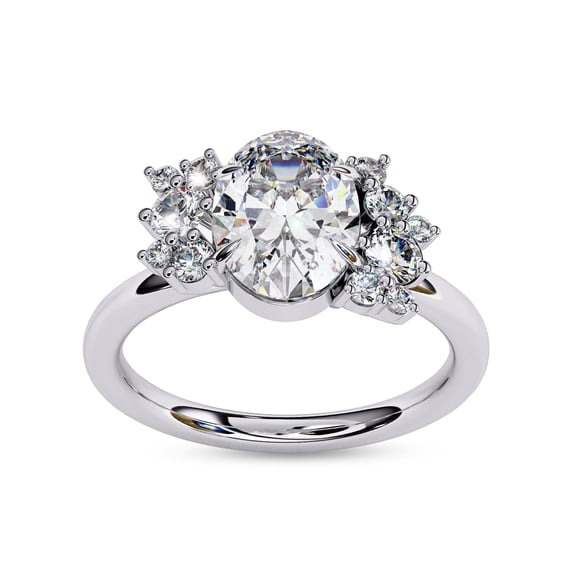 Wedding Engagement Rings For Women | Center 8x6mm Oval Cut Lab Created Moissanite Solitaire Cluster Style Promis Ring in 14K Solid White Gold, Ring Size 8.5