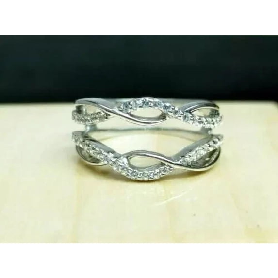 Wedding Enhancer Wrap Moissanite White Round Cut 1.50 Ct 14K White Gold Plated