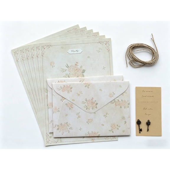 Wedding Envelopes 11pcs Romantic Floral Envelopes Set Letter Pads Sealing Stickers Invitation Cards Cover For Wedding Party Events Office Supplies