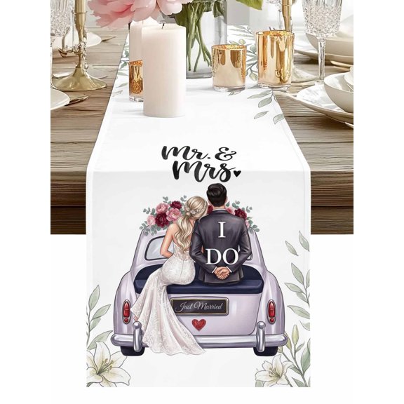 Wedding Exit Table Runners 36 Inches Long Retro Romantic Celebration Travel Kitchen Dining Table Runner Dresser Scarves for Party Coffee Holiday Party Decor