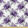 thumbnail image 1 of Ambesonne Wedding Fabric by the Yard Upholstery, Romantic Violet Rose Blooms, 1 Yard, Violet Pale Grey, 1 of 4