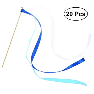 homeemoh 50pcs Ribbon Streamers with Bells, Party Ribbon Stick Fairy Stick  Wish Wands for Wedding Celebration and Holiday,Light Blue+White