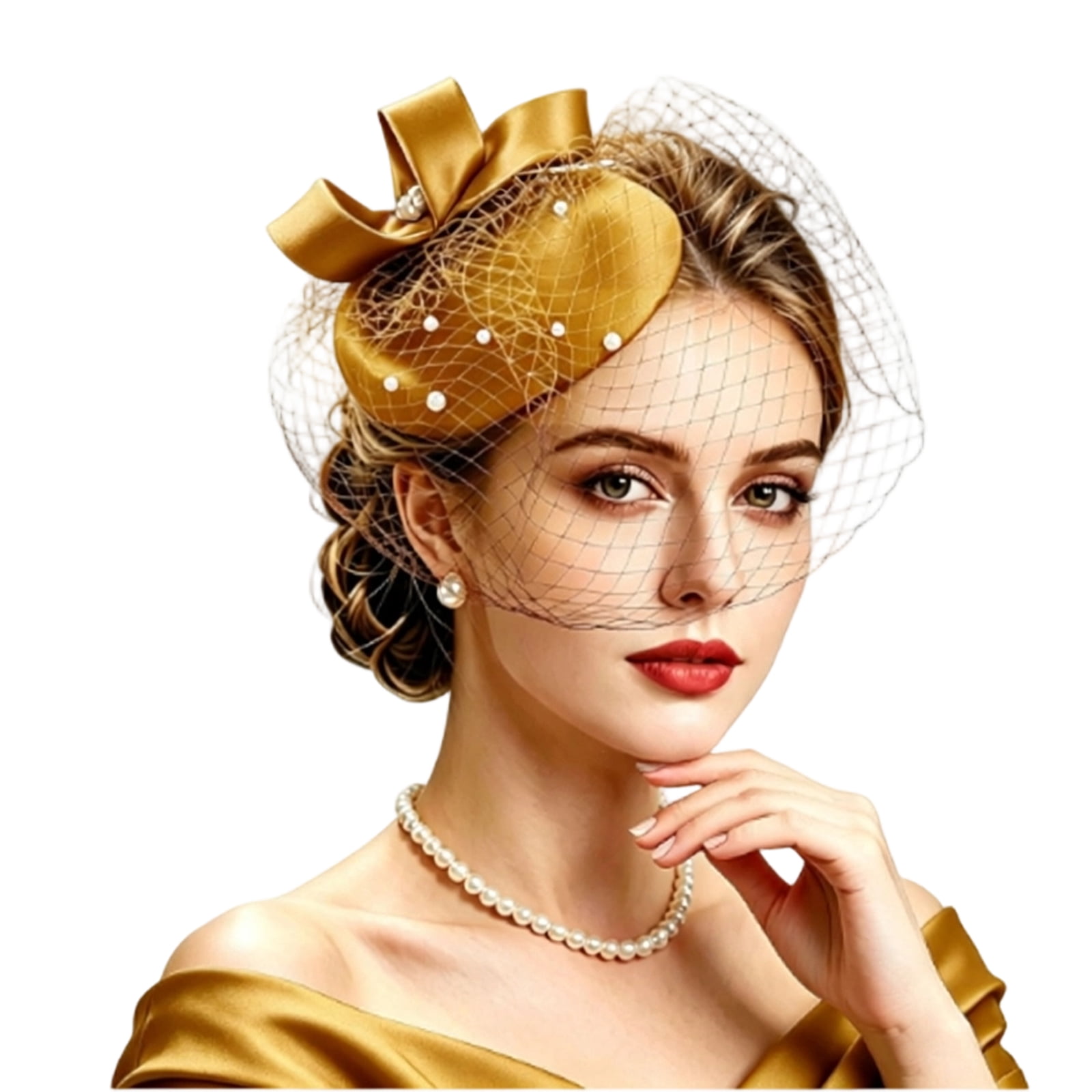 Wedding Fascinator Hat with Short Mesh Veil Pillbox Knot Luster