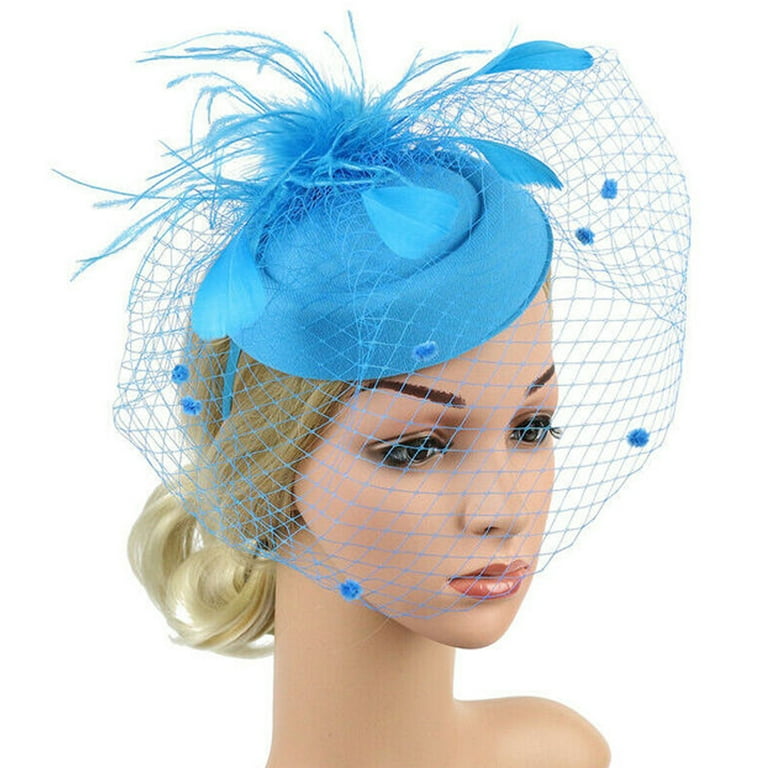 New Flower Feather Mesh Blue Top Hat New Flower Feather Mesh Blue Top Hat