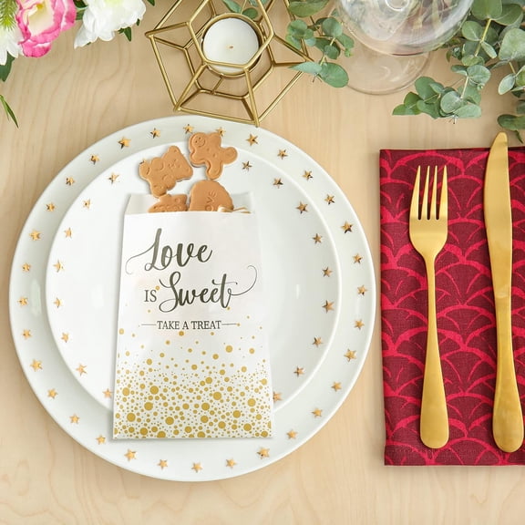 Wedding Favor Buffet Bags Bulk Love Is Sweet Themed Treat Paper Bags White Self Adhesive Gift Candy Cookie Party Favor Wrap Supplies