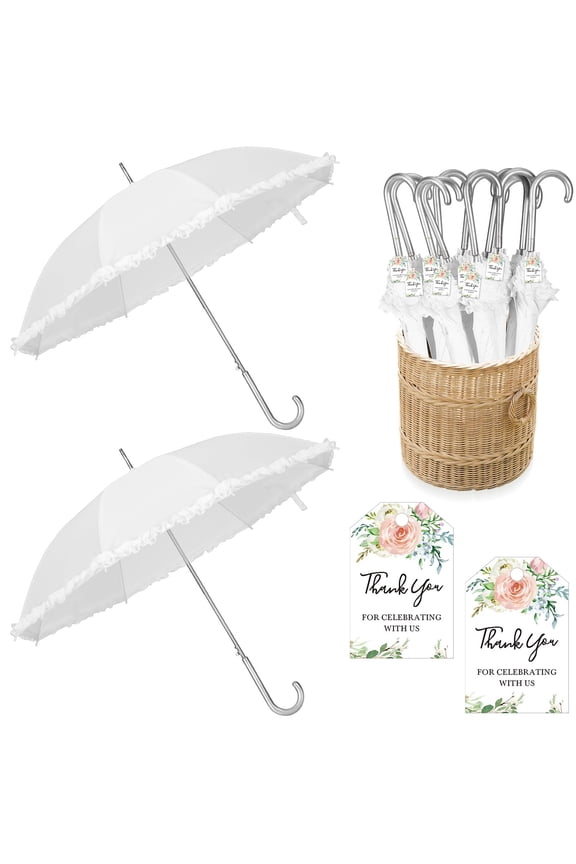 Wedding Favors for Guest Umbrella Gifts Bulk 47 Inch White Ruffle Umbrellas with Thank You Tags and Rope Guest Souvenirs for Wedding Party Bridal Favors