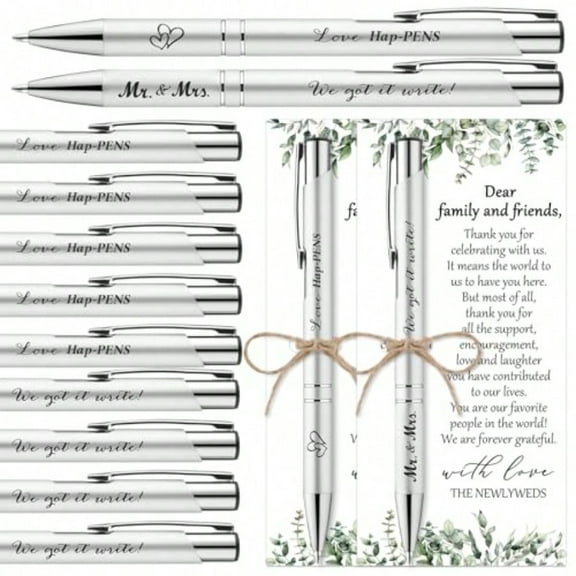 Wedding Favors for Guests Includes Black Ink Retractable Ballpoint Pen Thank You Cards Organza Bag with Hemp Rope Bridal Shower Favors Bridal Shower Gifts for Party plies 100 Set