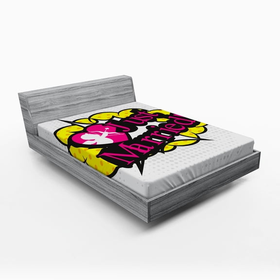 Ambesonne Retro Fitted Sheet, Pop Art Cupid Married, Full Size, Multicolor