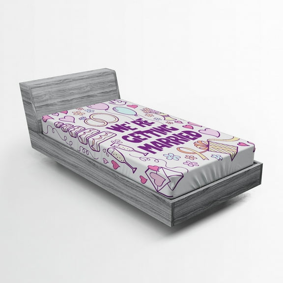 Ambesonne Wedding Fitted Sheet, Happy Composition Doves, Twin XL Size, Purple Blue Pink