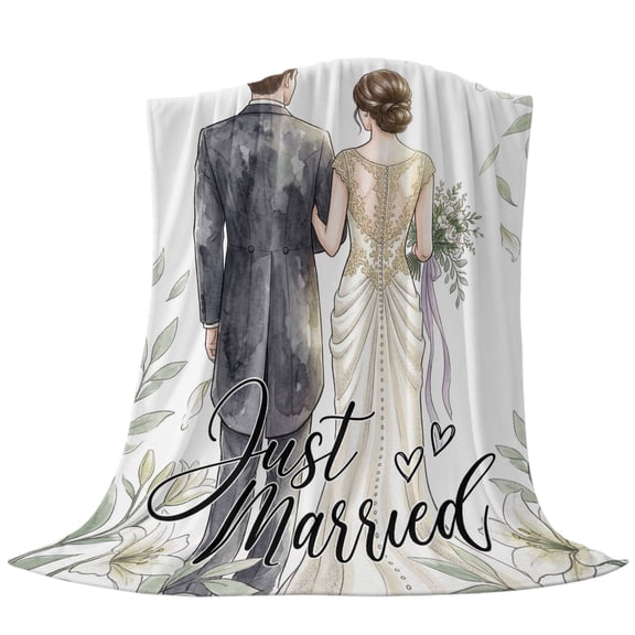 Wedding Fleece Throw Blanket Lightweight Just Married Couple Walking Love Anniversary Fuzzy Flannel Throws Super Soft Cozy Flannel Blanket for Couch, Sofa, Bed, Travel 30"x40"
