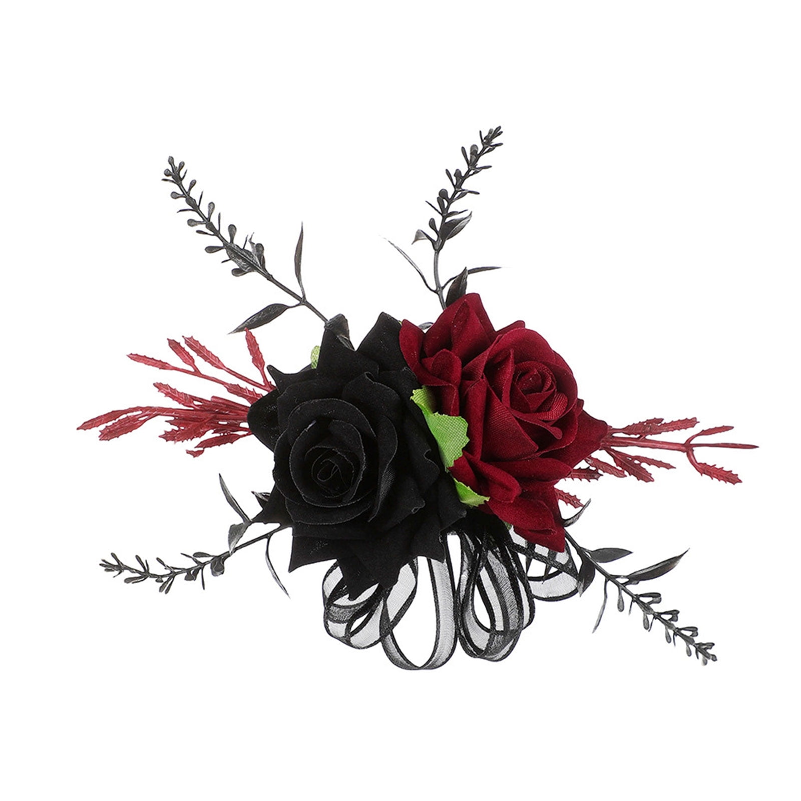 Wedding Floral Accessory Gothic Rose Corsage Black Red Fabric Petal ...