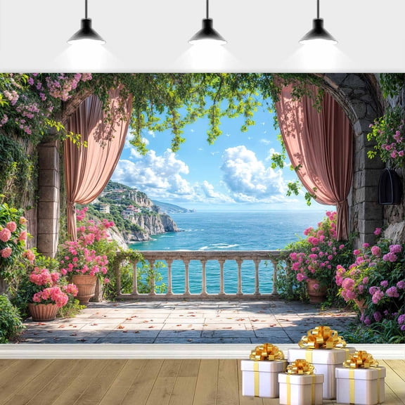 Wedding Floral Backdrop Arch Door Decoration Bridal Green Leaf Flower Wall Party Backdrop with Nature Blue Sky Design Photo Prop for Kids Couples Weddings Photo Studios 7X5