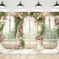 thumbnail image 1 of Wedding Floral Backdrop for Women Bridal Shower Flower Wall Decoration Window Scenery Pink Rose Green Leaves Aesthetic Elegant Photography Background Photo Studio Shoot, 1 of 4