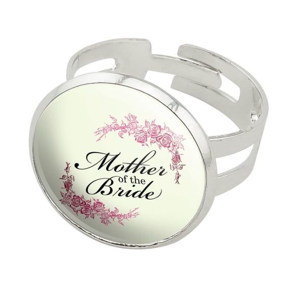 Wedding Floral Mother of the Bride Silver Plated Adjustable Novelty Ring