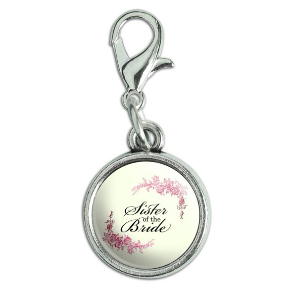 Wedding Floral Sister of the Bride Antiqued Bracelet Pendant Zipper Pull Charm with Lobster Clasp